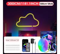 TEMU Tira de luz LED neón de 5M/10M/15M/20M/30M, 24V, control remoto/aplicación, tira de luz RGB flexible, IP67, ideal para dormitorio, habitación y decoración exterior