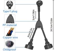 TEMU Toma con enchufe estándar de la UE, cable de extensión para exterior, adecuado para hogar, oficina, cocina, cable principal de 1.5mm², 16A-250V, 0.34m, enchufe sin