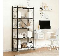 TEMU Topnewhome Estantería Metálica Plegable de 5 Niveles con Ruedas, Librero Rodante de Esquina para Despensa de Cocina, Estante para Organización y Almacenamiento en (Negro, )