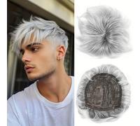 TEMU Topper para Cabello Corto de Hombre con Canas, Fibra Sintética Esponjosa y , Peinado , Fácil de Usar , Transpirable