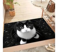 TEMU Un felpudo con temática de gato y negro, ideal para entradas, cocinas, salas de estar y dormitorios. Es lavable a máquina y de material de terciopelo.