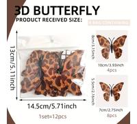 TEMU Un Juego de 12 Piezas PY3046 Pegatinas Decorativas Creativas de Mariposas 3D con Estampado de Leopardo para y Calcomanías de Pared para Festivo
