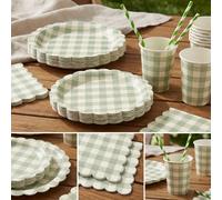 TEMU Un juego de 125 piezas, de tela de verde y blanca, vajilla desechable, juego de servilletas, platos de papel y vasos de papel para fiestas y reuniones