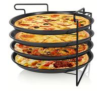 TEMU Un juego de 3/4 sartenes perforadas para pizza de 11 pulgadas, un soporte para pizza para horno y bandejas redondas para pizza, diseñados para hornear, cocinar y asar pizzas