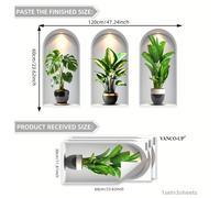 TEMU Un juego de tres adhesivos de pared realistas con hojas de plantas en macetas para la decoración del hogar, perfectos para embellecer dormitorios, salas de estar, sofás y entradas