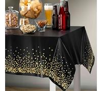 TEMU Un mantel rectangular de plástico negro, un mantel negro con puntos dorados, una cubierta de mesa negra desechable con colorido, utilizado para decorar fiestas de aniversario y regalos de Pascua