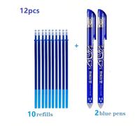 TEMU Un paquete de 12 bolígrafos de gel borrables con tinta azul de 0.5 mm, con recambios reemplazables y una punta de aguja completa, adecuados para papelería de oficina y