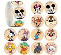TEMU Un Rollo de 500 Pegatinas de Disney & Minnie, Contiene 12 Diseños Diferentes de Dibujos Animados, para Decorar Cuadernos, Maletas y Botellas de Agua, Ideal para Regalos de y Año