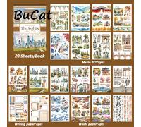 TEMU Un set de 20 pegatinas grandes pre-cortadas mate con lugares icónicos del mundo, diseñadas para álbumes de recortes, diarios y planificadores, hechas de washi PET de material.