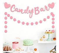 TEMU Un set de pancarta decorativa "Candy Bar" rosa y dorada para mesas de postres, ideal para , fiestas de , baby showers y té de con . Se puede colgar sobre de postres o en el .