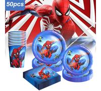 TEMU Un set de vasos y platos con 50 piezas de temática de -Man de Marvel para festivos, que platos de papel, servilletas y vasos, ideal para fiestas de y celebraciones navideñas.