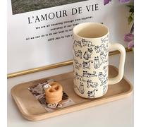 TEMU Una adorable taza de cerámica con diseño de gato - Vaso espacioso con asa, ideal para leche y agua, para desayuno - Reutilizable para el hogar, ocasiones festivas al - Se recomienda lavar a