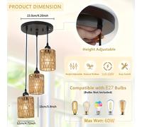 TEMU Una Lámpara Colgante Rústica de Estilo Bohemio con Tres Casquillos para Bombillas E27, Ideal para una de Cocina de Estilo , Mesa de Comedor, Dormitorio o , para Decoración de Halloween y Navidad