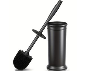 TEMU UPTRONIC Cepillo de Baño, Cepillo para Inodoro con Mango Extra Largo, Cerdas Duraderas, Limpiador de Inodoro y Soporte para Juego de Cepillo de Baño para Limpieza de Baño (Negro, 1 Set)