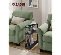 TEMU VASAGLE Mesa Auxiliar con Multienchufe, Mesa Auxiliar Estrecha Estantes, Mesa para Espacios Pequeños con Revistero, para Salón, Dormitorio