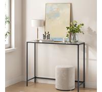 TEMU VASAGLE Mesa de Consola, Mesa de Entrada, del Sof, Tablero de Vidrio Templado, de Metal, Patas Ajustables, para , Entrada, Pasillo, Negro Tinta y Transparente