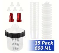 TEMU Vaso de pintura en aerosol de conexión rápida sin , paquete de 15 con adaptador M16 de 600 ml, vaso desechable para pistola de pulverización (20.29 oz)
