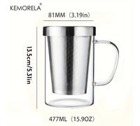 TEMU Vaso de Té de Vidrio Borosilicato Resistente al con Infusor y de Acero Inoxidable, Vasos de Té con Colador y , para Lavavajillas, Ideal para Amantes del Té, para Regalos de Navidad o , 16.