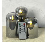 TEMU Velas sin Llama de , Operadas con Batería con/sin Controles Remotos, Velas LED Parpadeantes sin Llama, Juego de 3 Piezas de Cera Real para Decoración de Otoño, de 4" 5" 6" en Premium