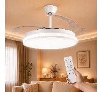 TEMU Ventilador de Techo Led White, Lampara ventilador de techo con retractiles transparentes plegables motor silencioso, Potencia Luminaria 60w Potencia Máx. Motor 30w