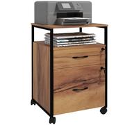 TEMU Vinsetto Cajonera de Oficina con Cerradura Armario Archivador Movil con Ruedas 2 Cajones Barra Colgante para Tamaño Carta A4 y 2 Llaves 44x40x66, 5 cm MarronRustico