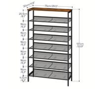 TEMU Zapatero de 8 niveles, Armario para zapatos, Grande, Almacenamiento para zapatos, Estantes planos y inclinables de malla, Metal, para 24-32 , para entrada, pasillo, Marrón-Negro Vintage