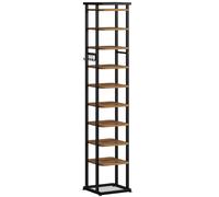 TEMU Zapatero Vertical de 10 Niveles | Estrecha para Zapatos con Ganchos, Ideal para , Entrada, Pasillo y Armario, Marrón y Negro, 33.4 × 33.4 × 170.6 cm, Construcción en Metal y Madera Contrachapada