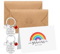 Tenare Set de Regalo para Profesora Primaria, Profe y Niñera - 2 Tarjeta Gracias por Todo 2 Llavero con 2 sobre Kraft Regalo Original Maestra para Graduación, Fin de Curso, Cumpleaños, Navidad