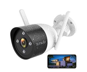 Tenda Camara Vigilancia Domicilio WiFi Exterior Interior - Visión Nocturna en Color 30m, Cámara Bala de Seguridad, Control App, AI Detección Humana Audio Bidireccional, Compatible con Alexa, CT3 1080P