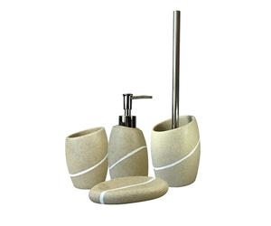Tendance - Accesorios de baño de poliresina vaso loción dispensador de jabón plato de jabón jabonera cepillo de inodoro escobilla de aseo redondo natural efecto piedra