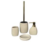 Tendance - Accesorios de baño de poliresina Vaso Portacepillos de Dientes, Dispensador de jabón, Plato de jabón / jabonera, Escobillero de aseo / Cepillo de inodoro Ovalado Beige natural efecto Esponj