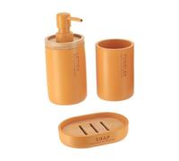 Tendance - Juego de dispensador de jabón de poliresina, Vaso y jabonera - Mostaza/Bambú - Baño - Accesorio de baño Independiente