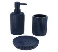 Tendance - Juego de Vaso, dispensador de jabón y jabonera en poliresina Acanalada - Azul Marino - Baño - Accesorio de baño Independiente