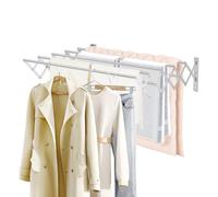 Tendedero de Pared Extensible 80cm de Acero Inoxidable, Colgador Plegable con 7 Barras para Interior y Exterior, Tendedero Acordeón Robusto Ahorro de Espacio para Baño, Balcón y Lavadero, Carga 35kg