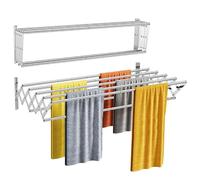 Tendedero de Pared Extensible en Acero Inoxidable, Tendedero de Ropa Plegable con 7 Barras, Colgador para Secar Ropa de Pared, 43-80cm, Soporta 36,3kg, para Baño, Balcón, Lavadero, Ahorra Espacio
