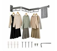 Tendedero de pared plegable, barra extensible con barra de extensión, secadora de pared para balcón, aluminio perforado, soporte para la ropa con ganchos (gris antracita, 3 pliegues, 125,7 cm)