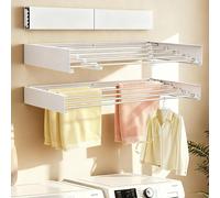Tendedero de Pared Plegable y Retráctil 80 a 120cm - Tendederos Compactos para Interior y Exterior, Ahorra Espacio, Capacidad de 30 kg Blanco 120CM