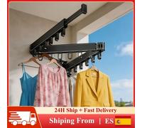 Tendedero de Ropa Retráctil de Pared, de Aluminio Resistente a la Oxidación, Plegable, Ahorra Espacio, para Balcón Negro
