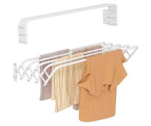 Tendedero Extensible Pared 60/80/100/120cm, Tendedero Plegable de Pared de Interior o Exterior de Acero Blanco, Tendedero Extensible de 5 barras.
