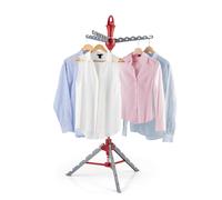 EASYmaxx Tendedero Vario para Camisas | Tendedero Giratorio Plegable para Perchas | Altura Regulable | Tendedero, Perchero con Ganchos para Planchar [Gris/Rojo]