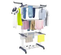 Tendedero Plegable Mikomika de Acero Inoxidable para Ropa, 4 Niveles con Alas Laterales, 6 Bandejas Retráctiles, 35 kg de Capacidad, 4 Ruedas 360° y Diseño Plegable para Ahorrar Espacio (4P-001 2590