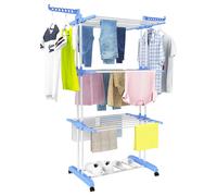 Tendedero Plegable Mikomika de Acero Inoxidable para Ropa, 4 Niveles con Alas Laterales, 6 Bandejas Retráctiles, 35 kg de Capacidad, 4 Ruedas 360° y Diseño Plegable para Ahorrar Espacio (4P-001 2590