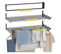 Newlux - Tendedero Extensible Pared Wall V100 (100x60x19cm) con Capacidad 10.5M/12KG y 8 Barras. Tendedero Pared Plegable 11 cm con Accesorio 27 Prendas Pequeñas. Interior/Exterior, Negro