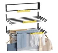Newlux - Tendedero Extensible Pared Wall V80 (80x60x19cm) con Capacidad 9M/12KG y 8 Barras. Tendedero Pared Plegable 11 cm con Accesorio 27 Prendas Pequeñas. Interior/Exterior, Negro