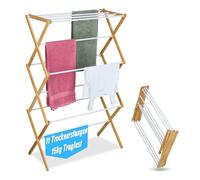 Tendedero Relaxdays, Plegable, 11 Barras, 115 x 73 x 33 cm, bambú, Metal, Torre, Natural/Blanco