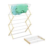 Tendedero Relaxdays, Plegable, Extensible, 11 Barras, (HxBxT): 107 x 43-74 x 37 cm, bambú y Metal, Natural/Blanco