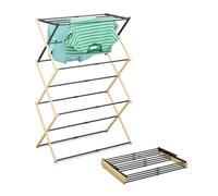 Tendedero Relaxdays, Plegable, Extensible, 11 Barras, HxBxT: 107 x 43-74 x 37 cm, bambú y Metal, Natural/Negro