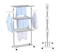 Tendedero Ropa Plegable de 18m | Alas Ajustables con Varillas de Acero Antiarrugas | Gran Capacidad (hasta 6kgs. por Nivel) para Sábanas y Coladas Pesadas, H.165cm con 3 Niveles y Ruedas