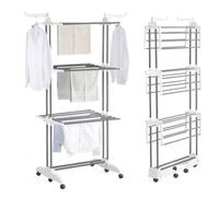 Tendedero Ropa Plegable de 20m | Alas Ajustables con Varillas de Acero Antiarrugas | Gran Capacidad (hasta 6kgs. por Nivel) para Sábanas y Coladas Pesadas, H.176cm con 3 Niveles y Ruedas