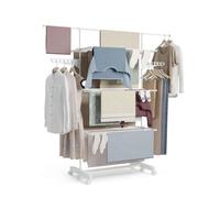 NEWLUX-Tendedero Vertical Plegable XXL Fold Care V60 Blanco con Ruedas, 5 Niveles Dobles y 18-21m de tendido. Tendedero Plegable con Soporte para perchas y prendas largas de 1,5m. Ideal como perchero
